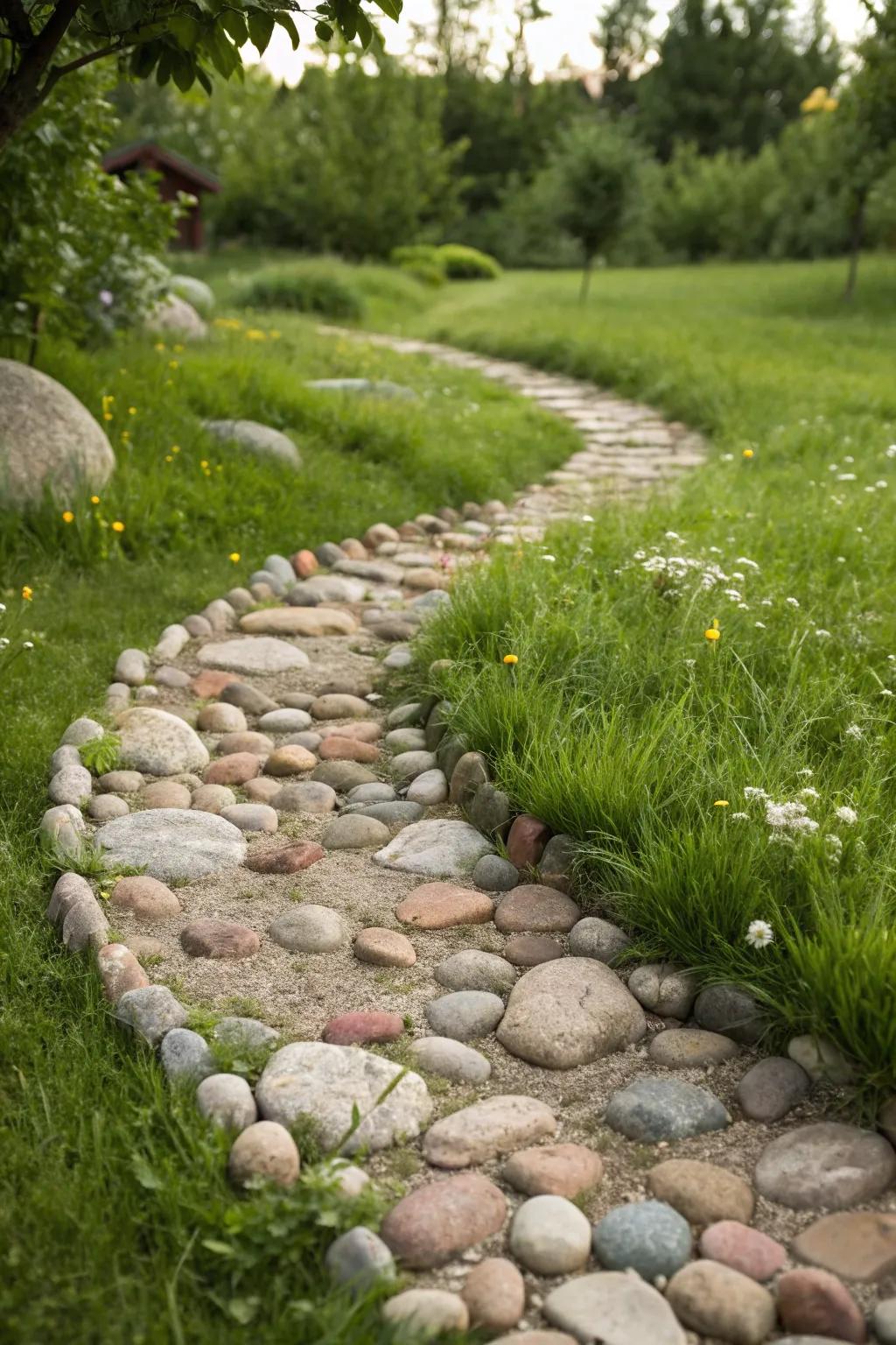 Redesign your garden into a tranquil retreat with this alluring stone pathway, where ease harmonizes with natural allure.