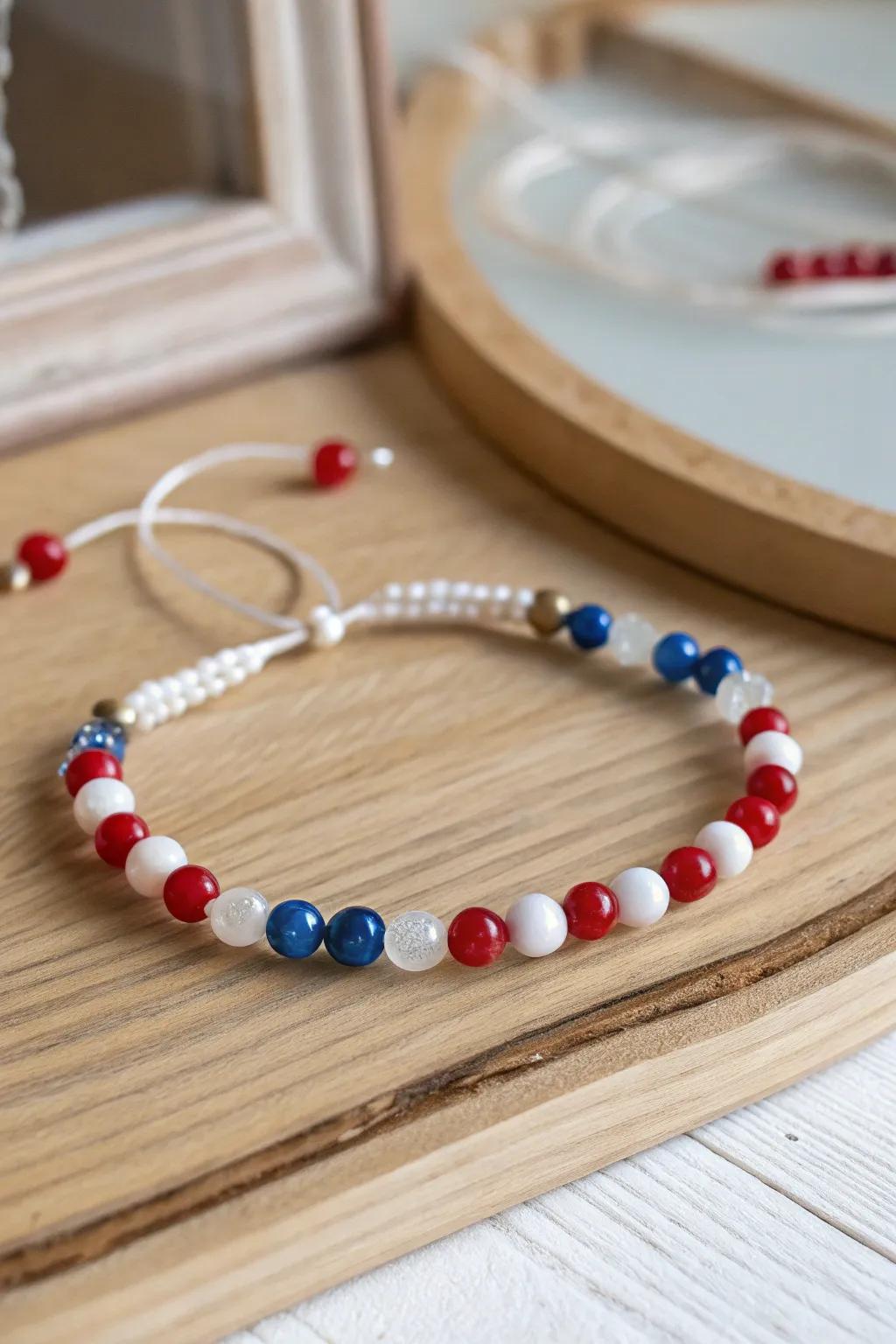 Celebrate in style with this classically elegant beaded creation, perfect for layering and expressing your patriotic spirit!