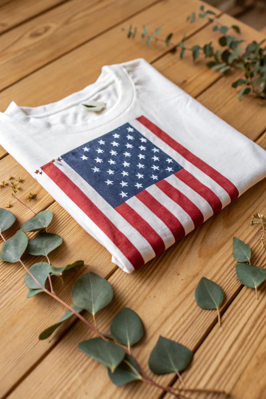 Celebrate Independence Day with enduring elegance and understated charm in this quintessential Stars and Stripes tee.