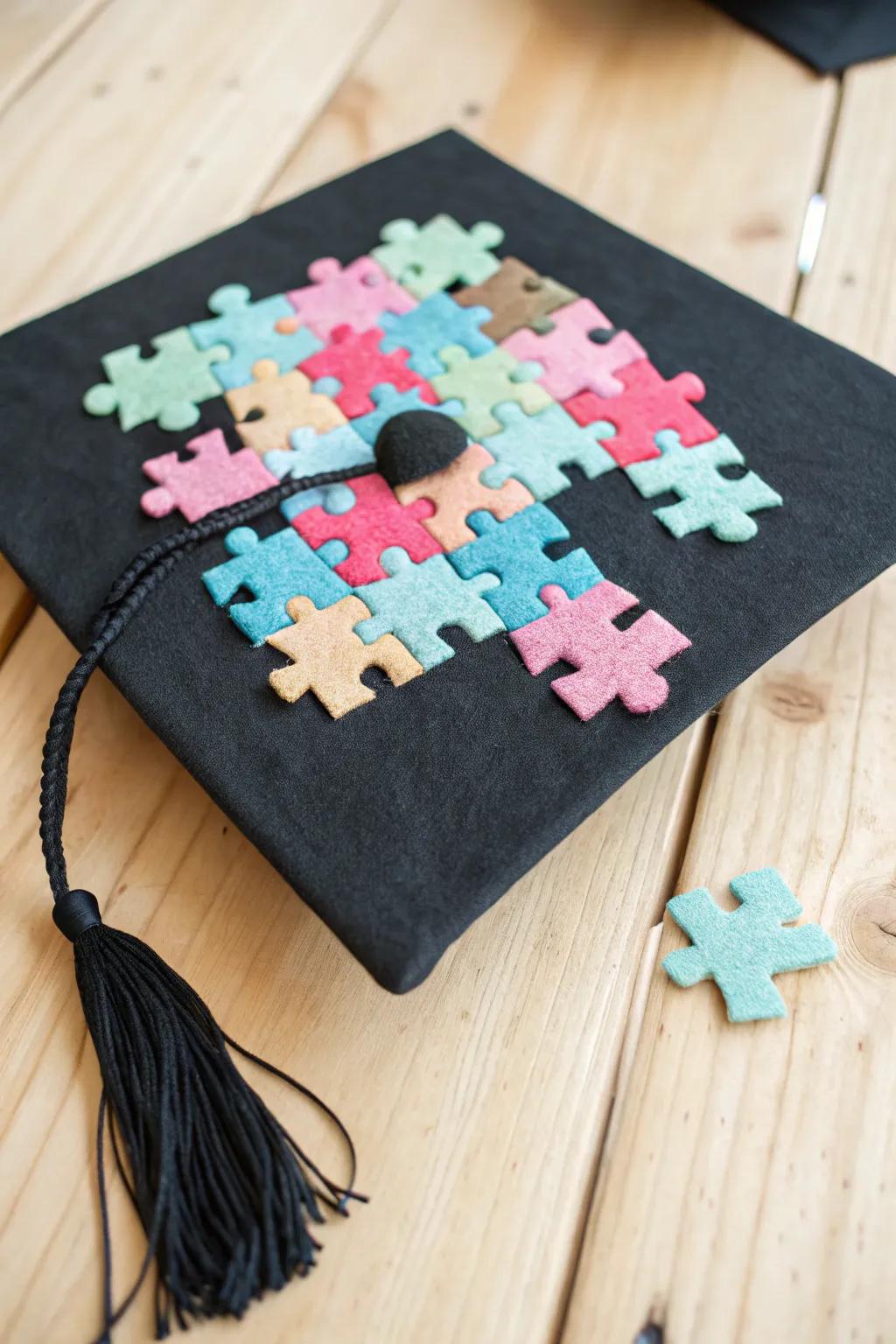 Celebrate individuality with a graduation cap that speaks volumes. #AutismAwareness #PuzzlePiecePower