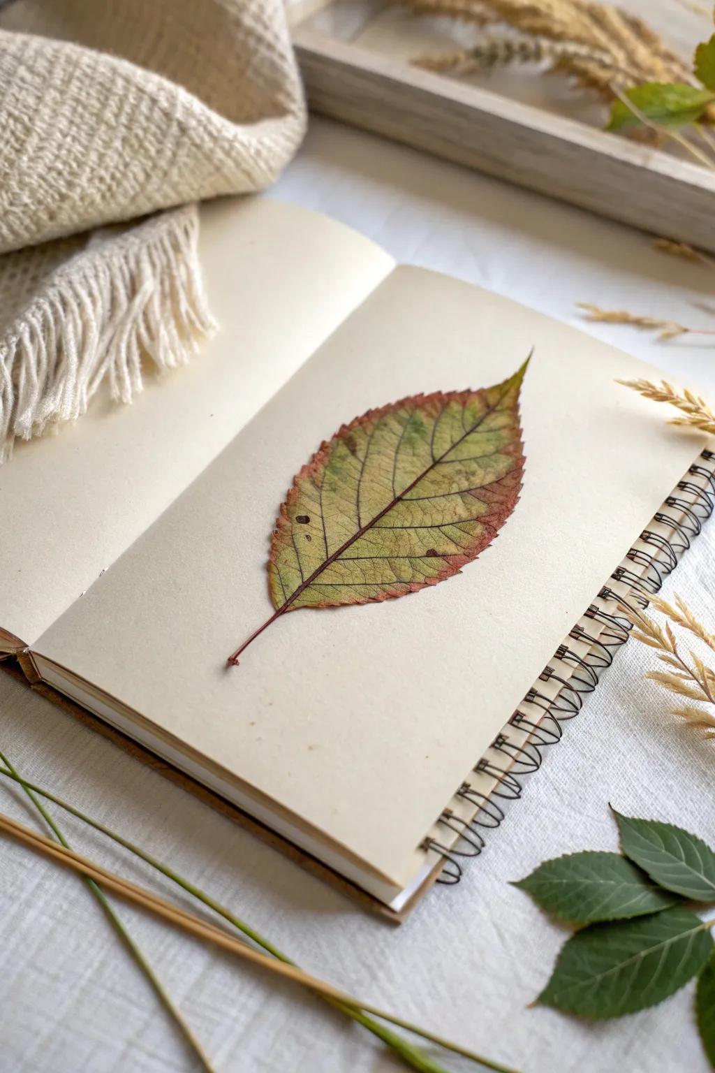 Infuse the essence of nature into your art journal with pressed leaves, where simplicity meets nature's grace.