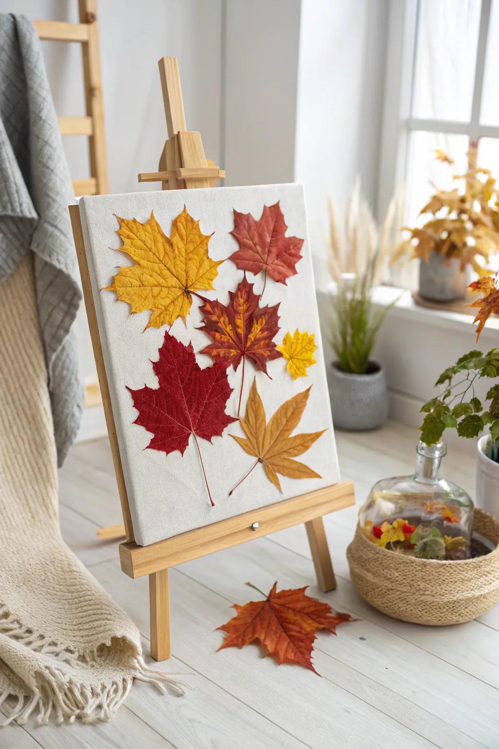 Transform the colors of nature into an enduring work of art with collages of autumn leaves.