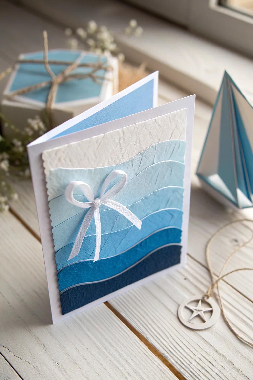 Capture timeless charm with a minimalist azure and ivory baby boy card, showcasing elegance and simplicity.