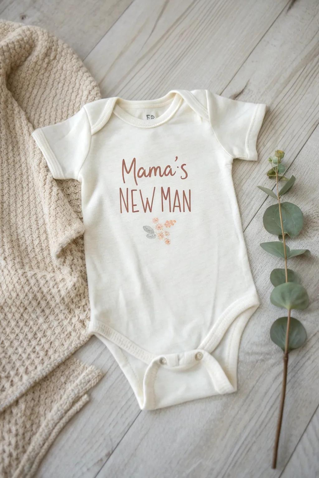 Celebrate the special connection with this adorable 'Momma's Main Squeeze' onesie graphic.