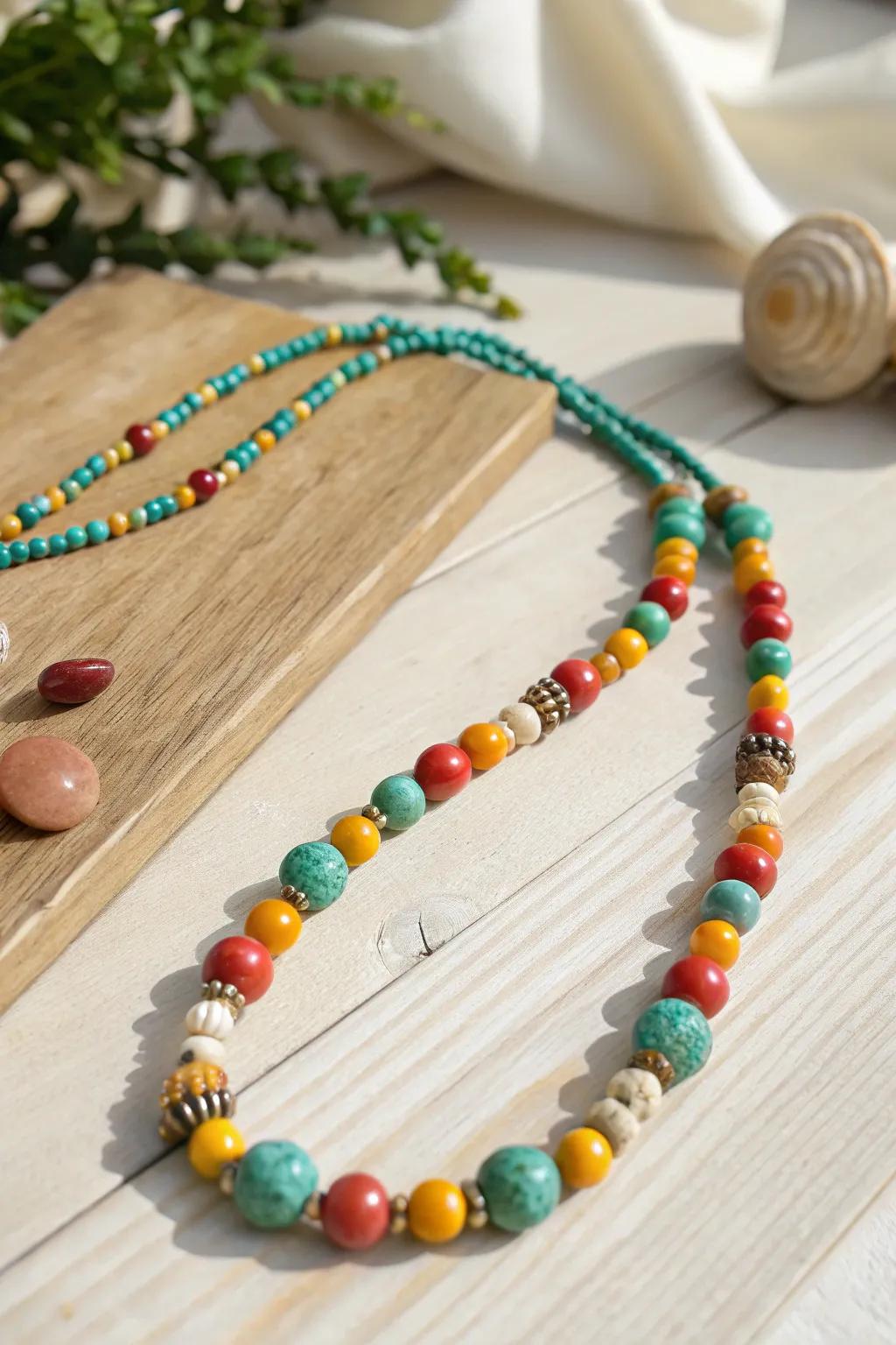 Rejoice in the beauty of colorful chaos with this vibrant beaded necklace.