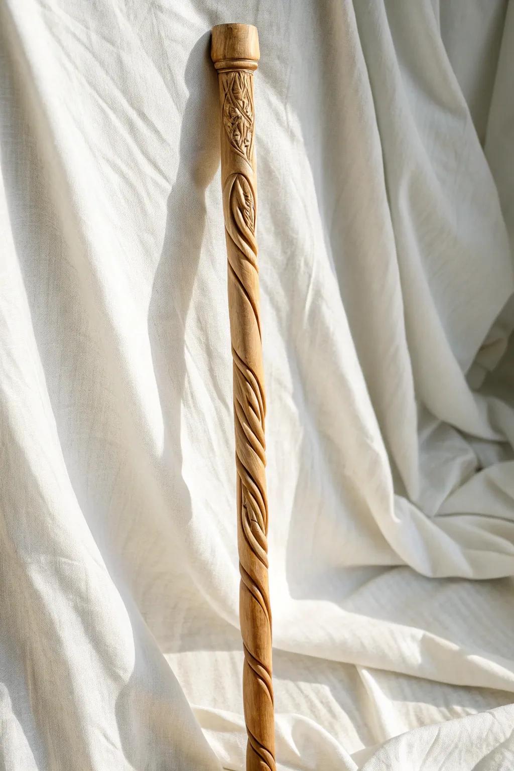 Delight in the charm of simplicity with this beautifully carved spiral walking stick, an excellent addition of grace to your nature walks.