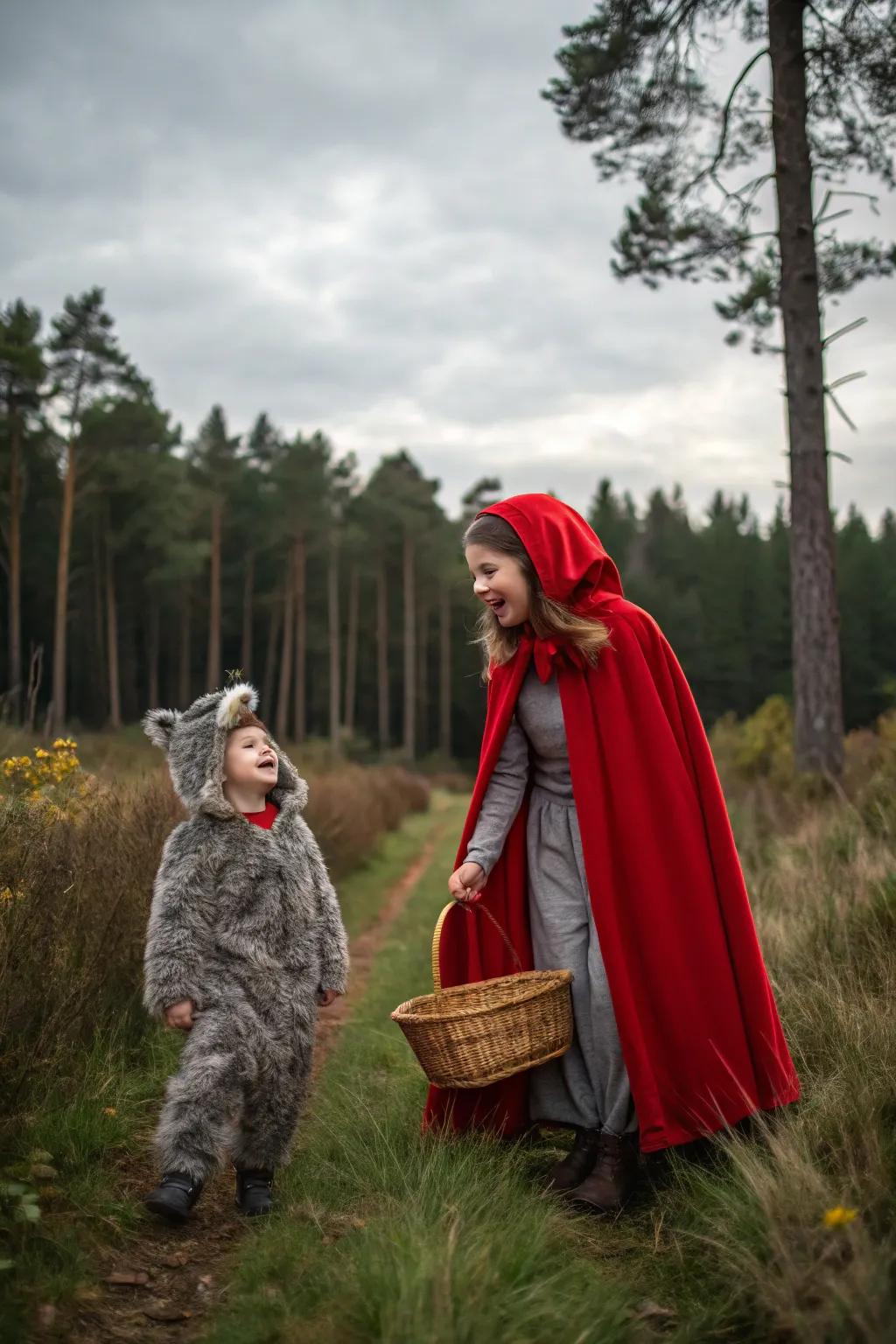 Timeless fairy tale characters come to life with Little Red Riding Hood and the Shadowy Wolf.