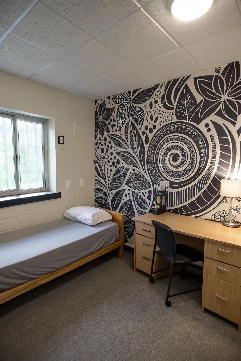 A striking wall gives richness and identity to any dorm space.
