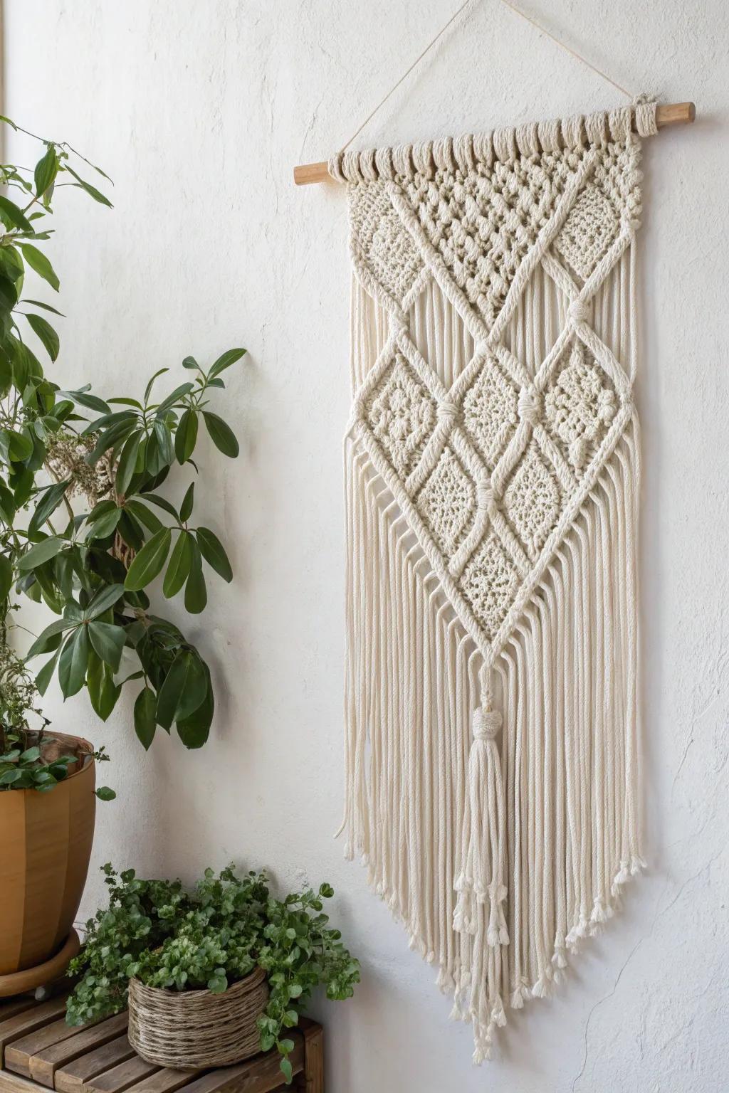 Enhance your area with the timeless allure of a handcrafted knotted wall hanging, where simplicity harmonizes with bohemian sophistication.