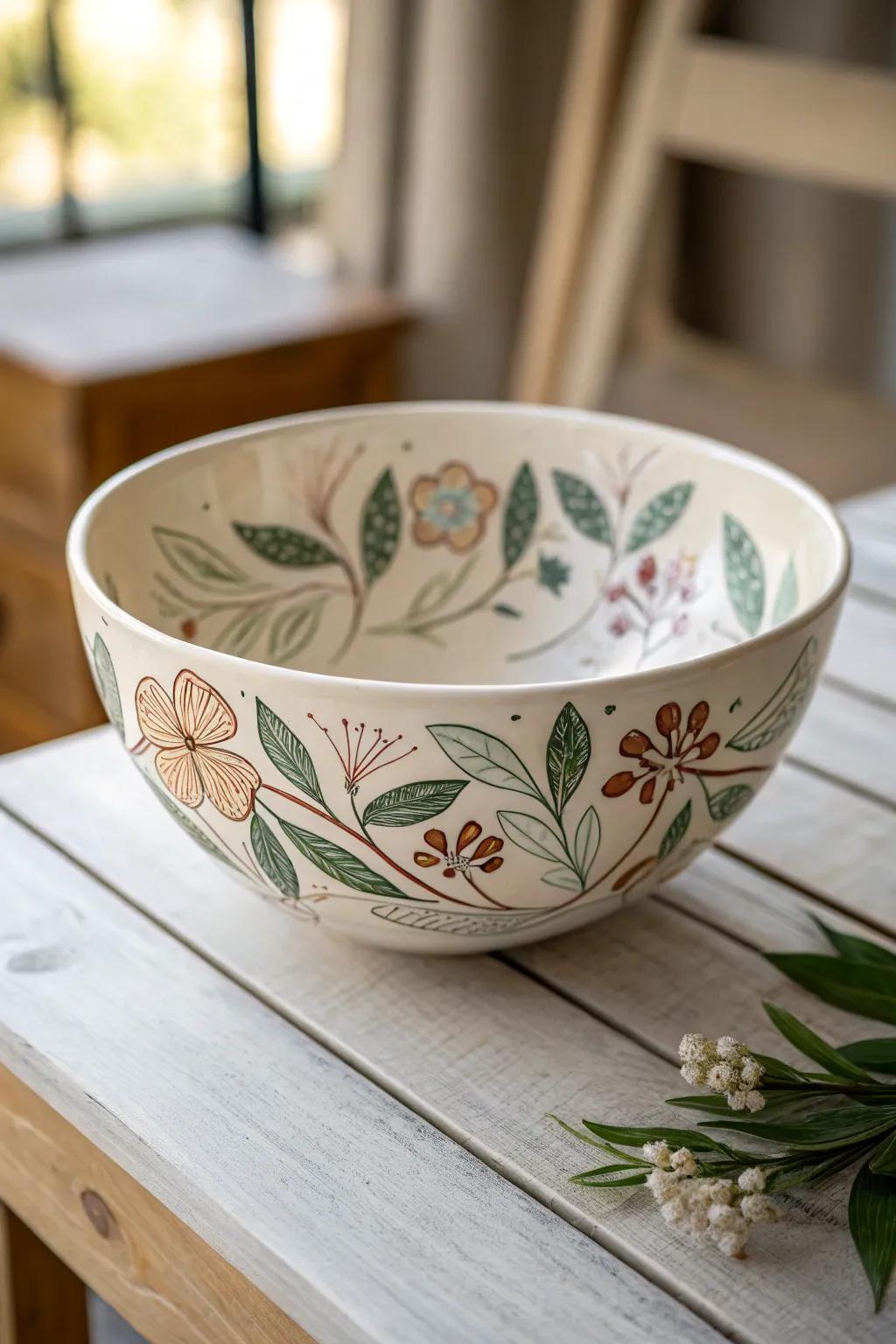 Savor the tranquility of the natural world with this exquisitely painted bowl, blending Scandinavian simplicity with Boho appeal.