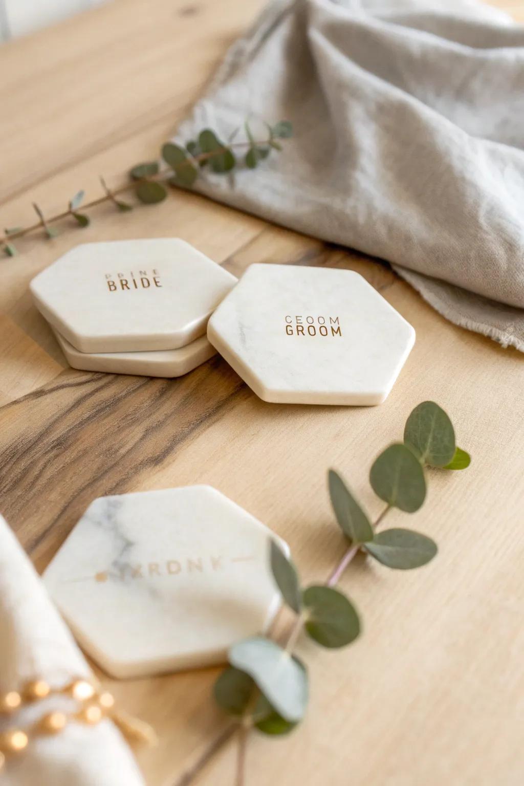 Enhance your bridal shower offering with these exquisite bespoke coasters, marrying minimalist design with bohemian flair.