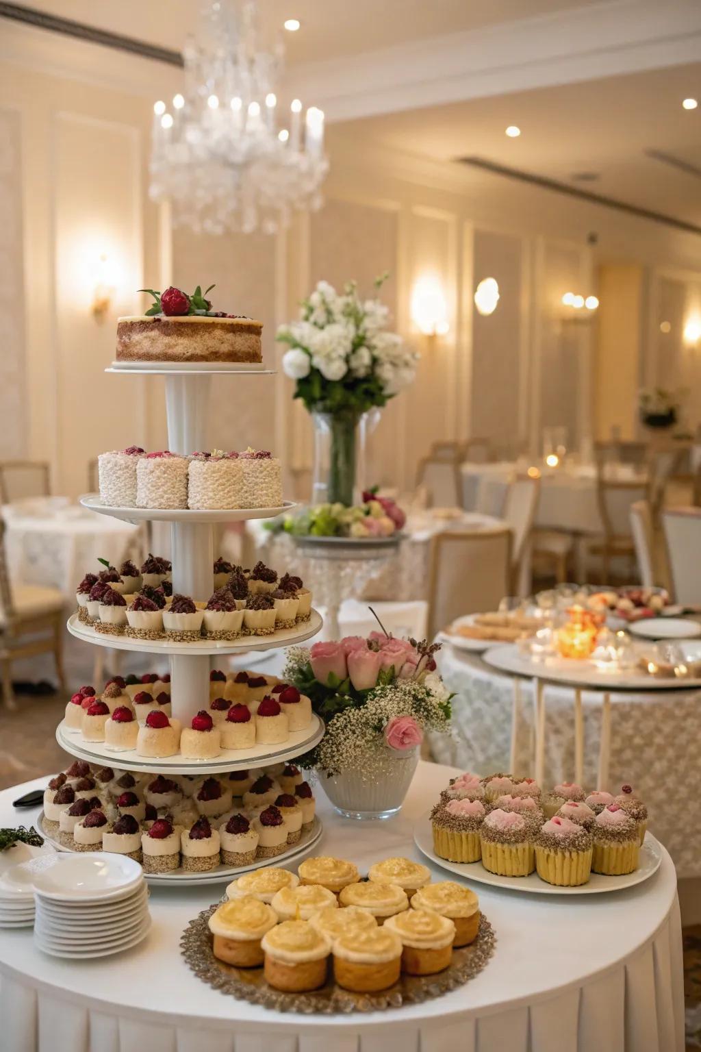Tiered platters help create a visually striking buffet.