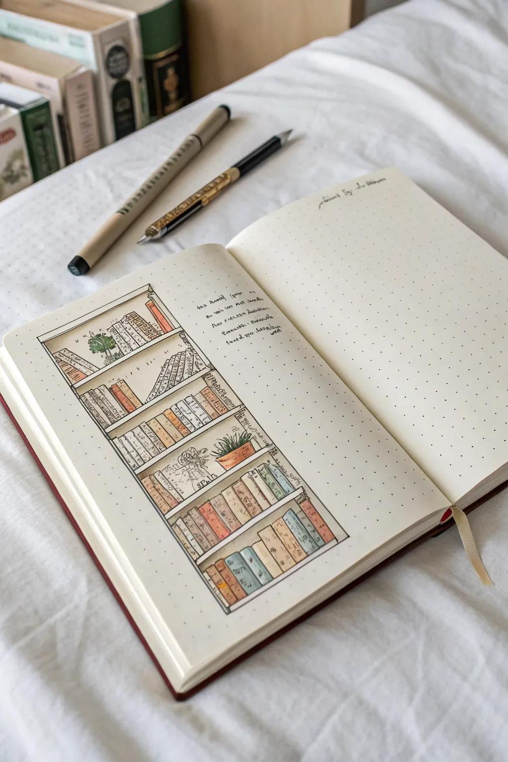 Convert your bullet journal into an inviting fictional bookshelf—monitor your readings with panache and straightforwardness.