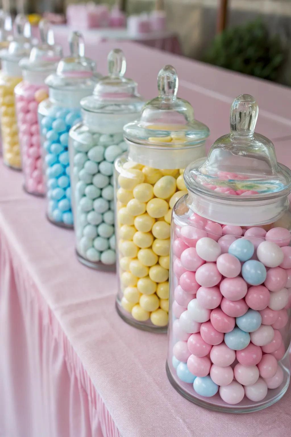 Gentle hue sweet vessels crafting a harmonious dessert display.