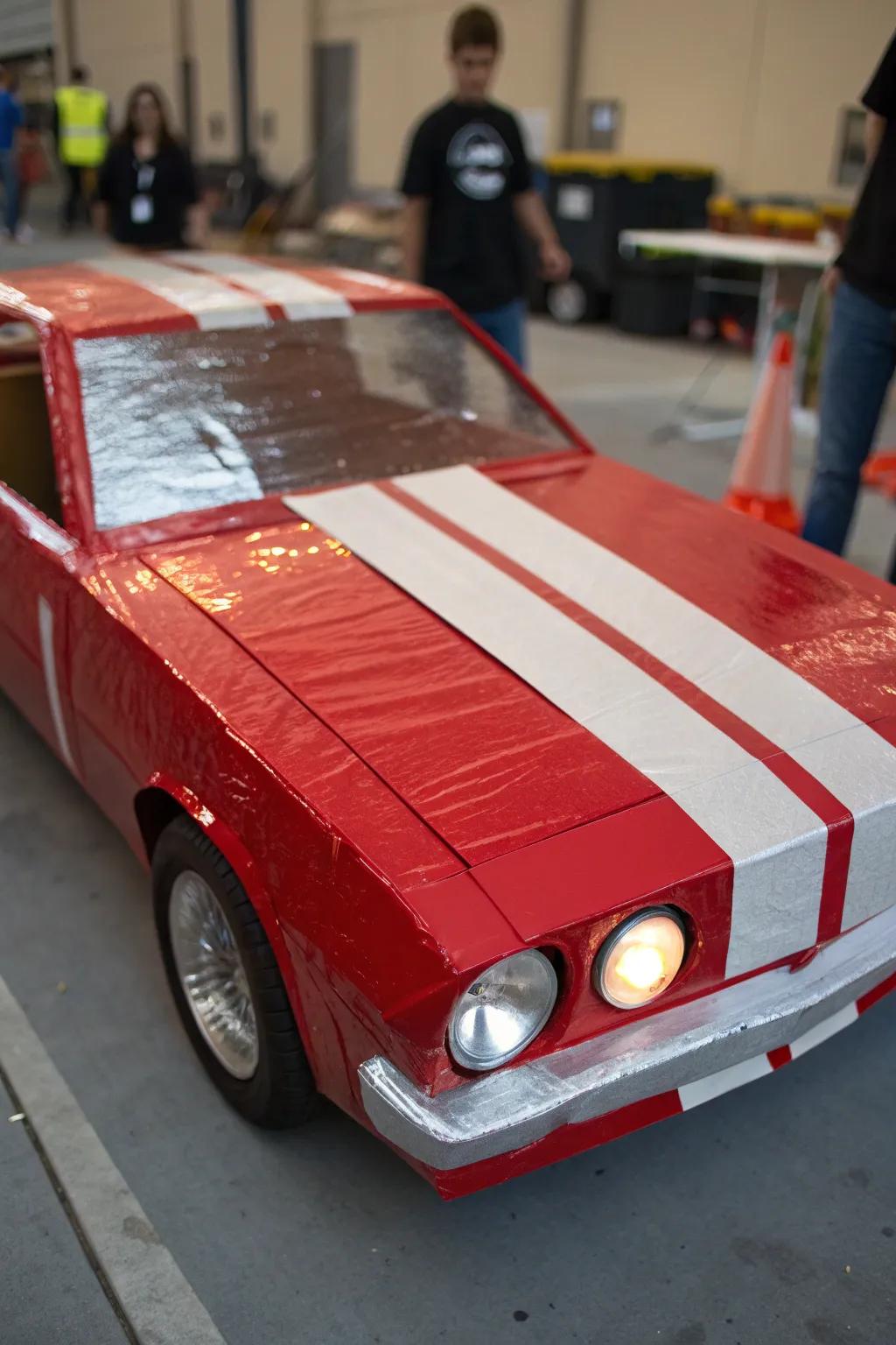 Ignite your creativity with this timeless scarlet cardboard racer!