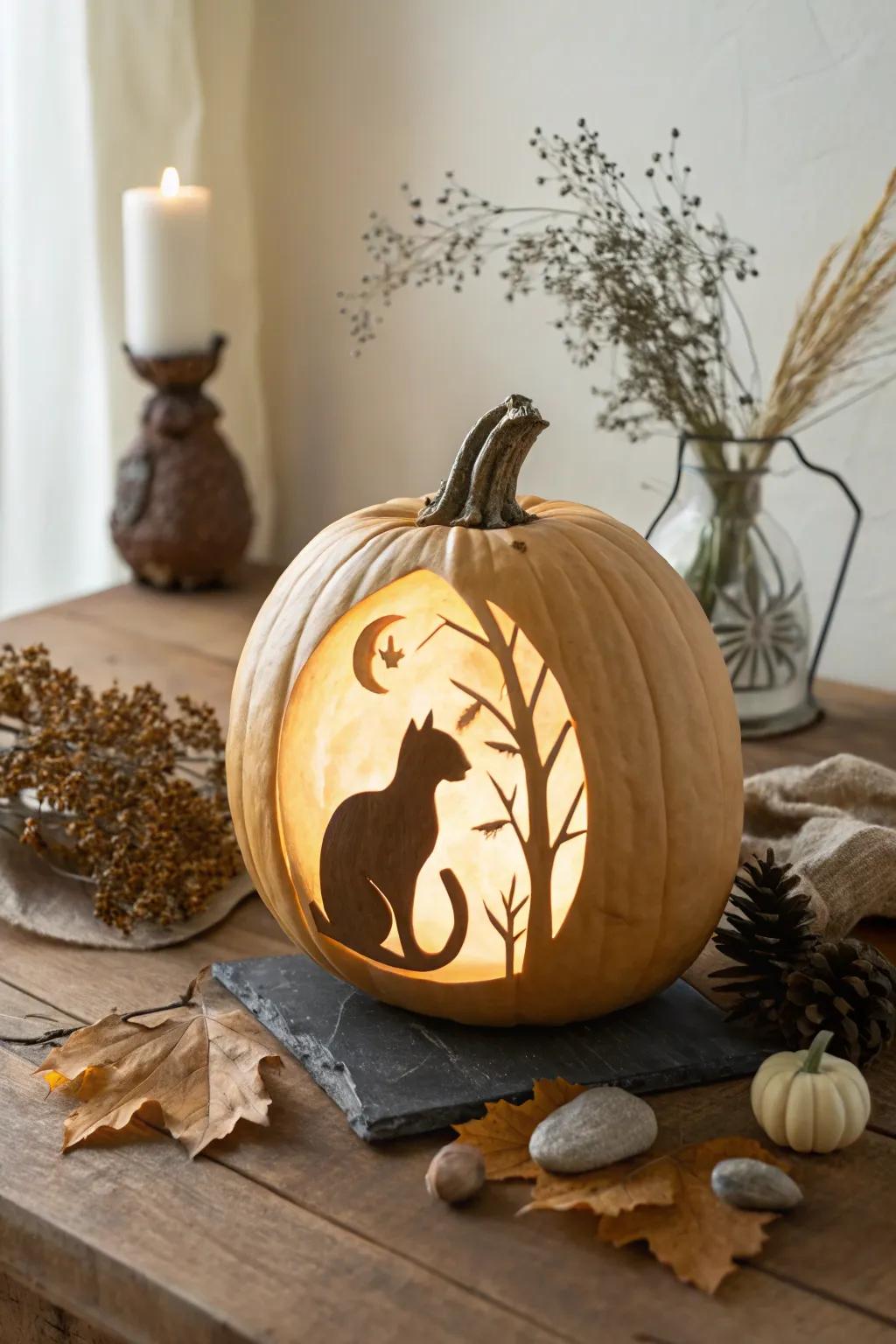 Embrace the simplicity of autumnal evenings with this timeless feline silhouette. It’s an ideal way to bring a dash of sophistication to your seasonal decorations.