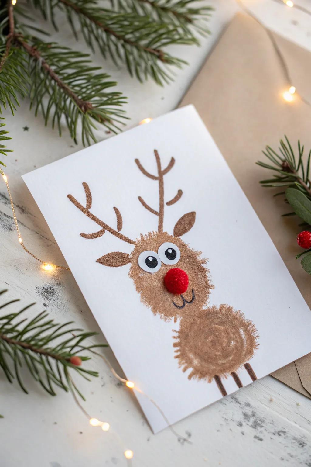 Treasure the enchantment of tiny hands this Christmas with a digit reindeer card that’s as endearing as it is effortless.
