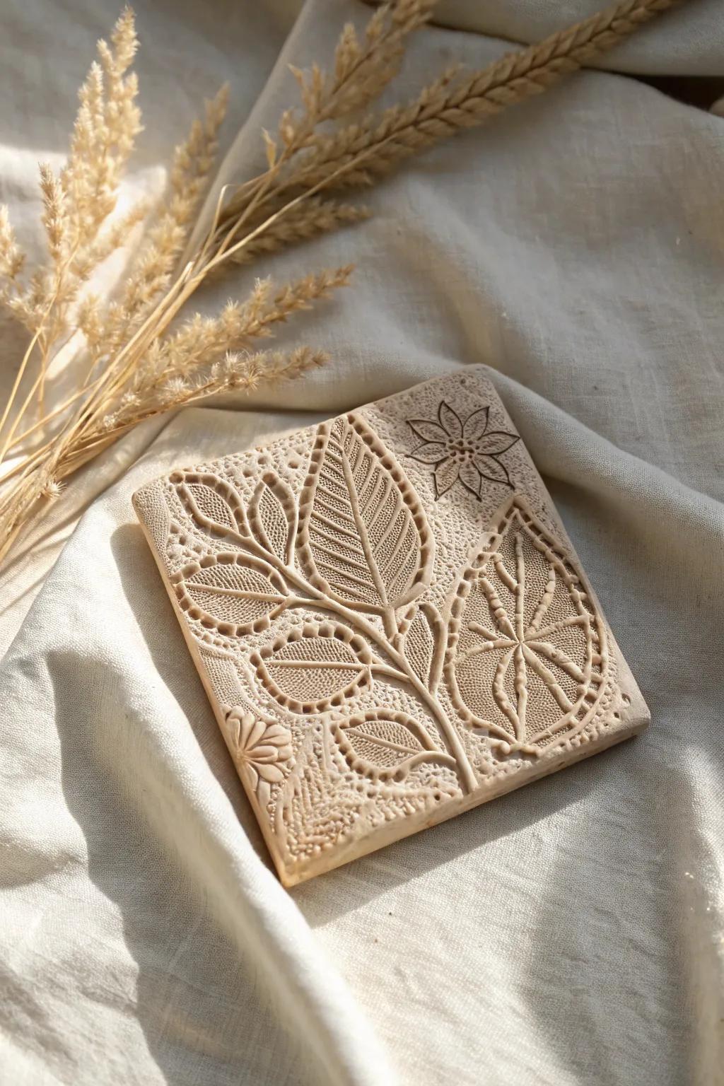 Experience the allure of textured clay tiles, where the charm of nature intertwines with artistic expression in each impression.