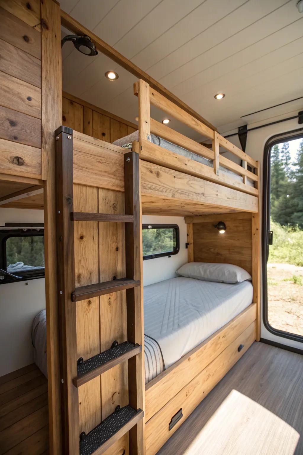 Get the most out of your camper van with vertical bunks that are both stylish and efficient.