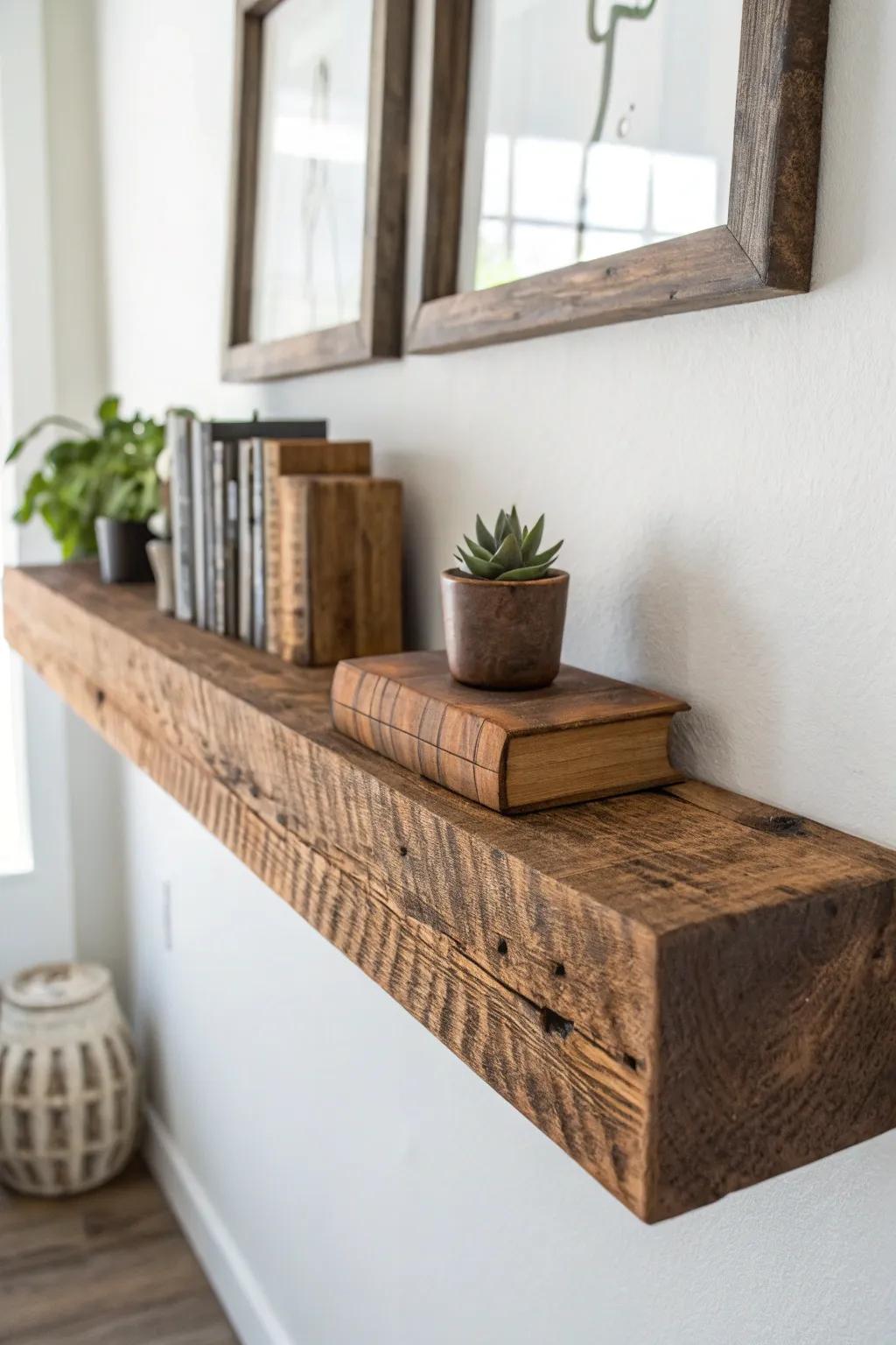 Enhance your space with the timeless charm of a handcrafted, country-style wood shelf.