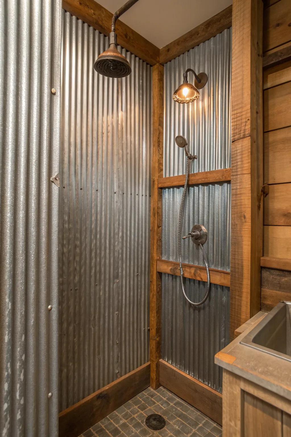 Savor the countryside allure of corrugated metal in your shower space. #CraftedCharm