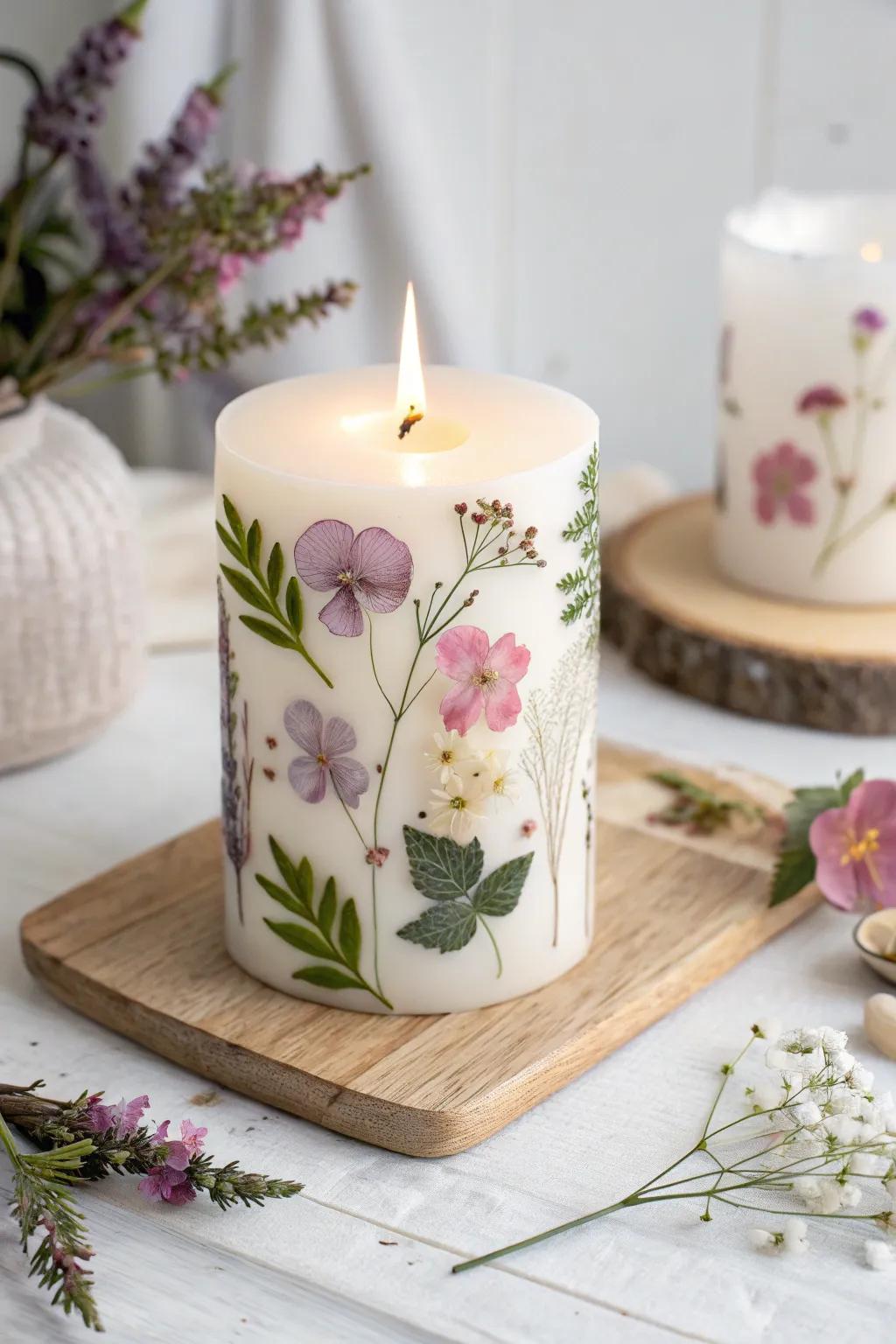 Bask in the delicate allure of floral pressed luminaries, a fusion of nature’s grace and minimalist sophistication.