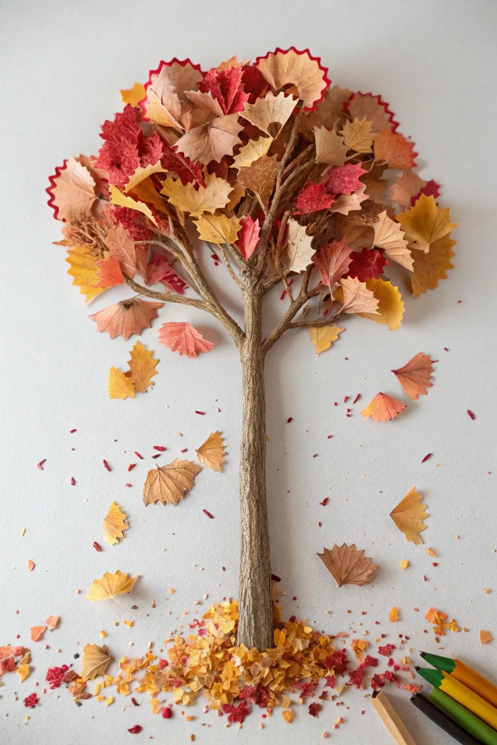 Celebrate the splendor of autumn with this crayon bit art masterpiece: an uncluttered autumn tree scene.