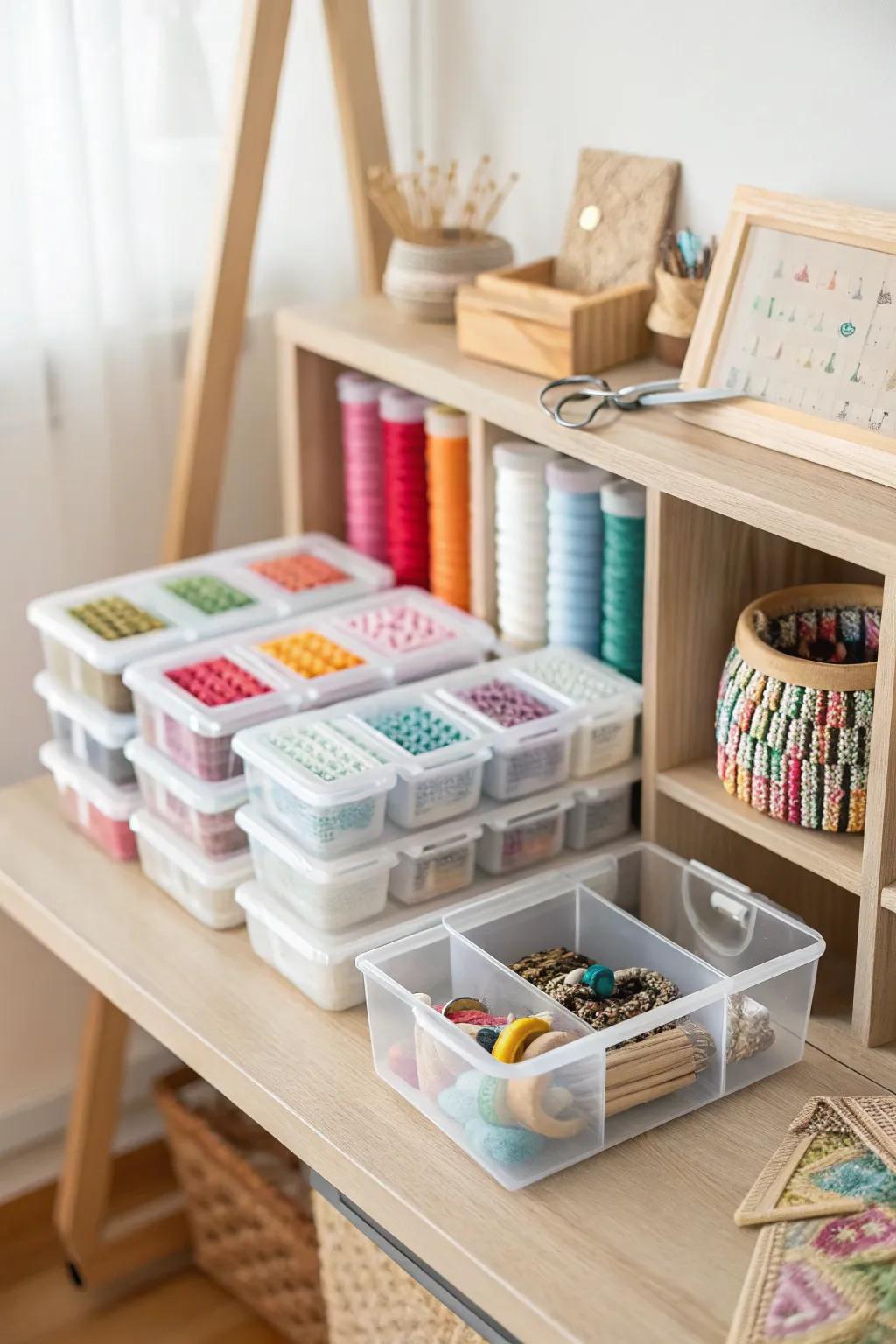 Keep your creativity in order with style: see-through containers for your cross stitch must-haves.