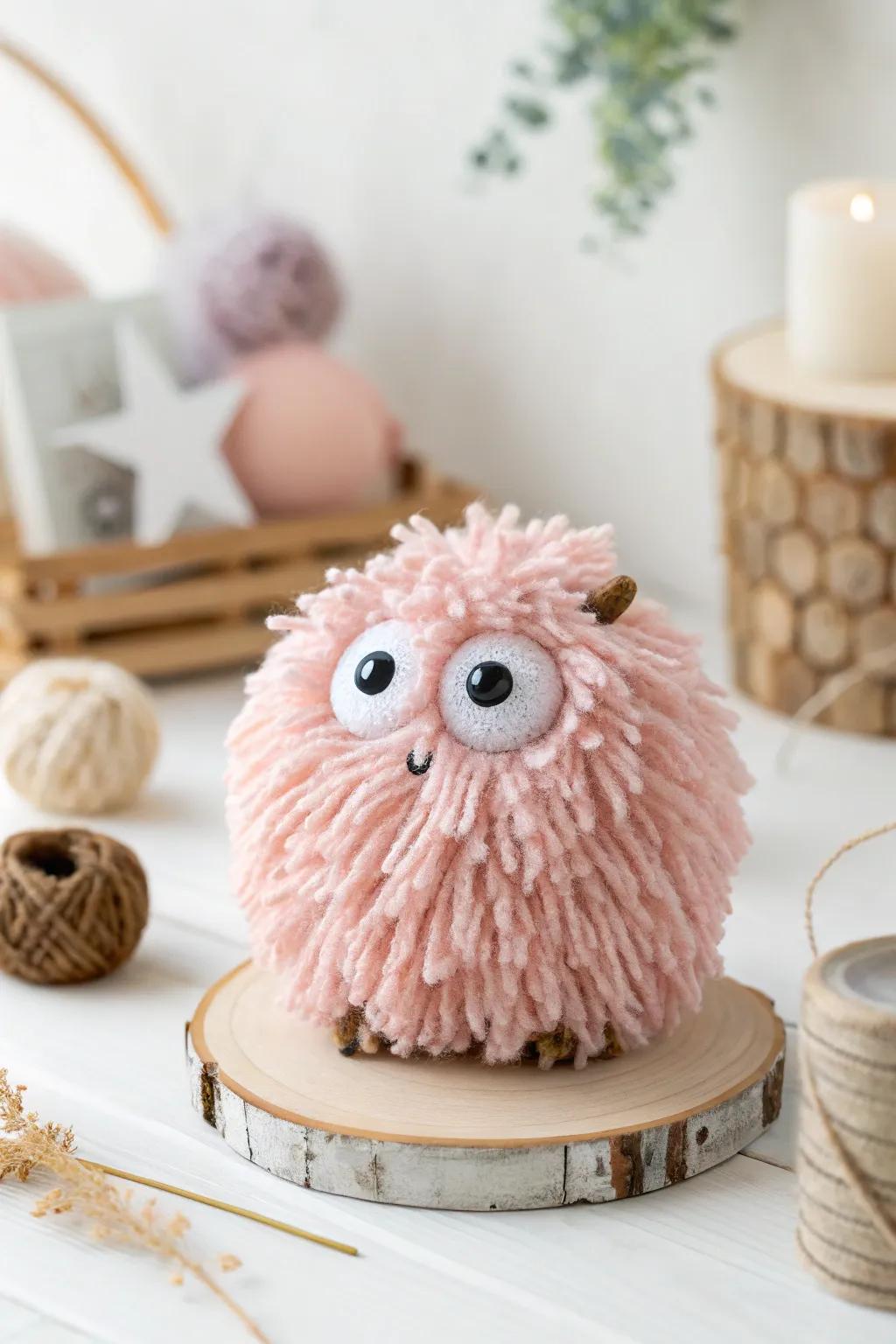 Welcome your new fanciful friend: a soft pom-pom creature fashioned with affection and creativity.