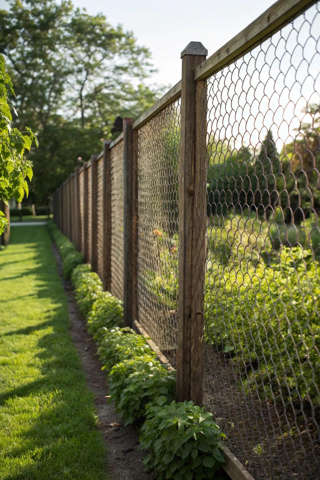 Enhance your garden's allure with a tall mesh barrier: a harmonious blend of practicality and artistry.