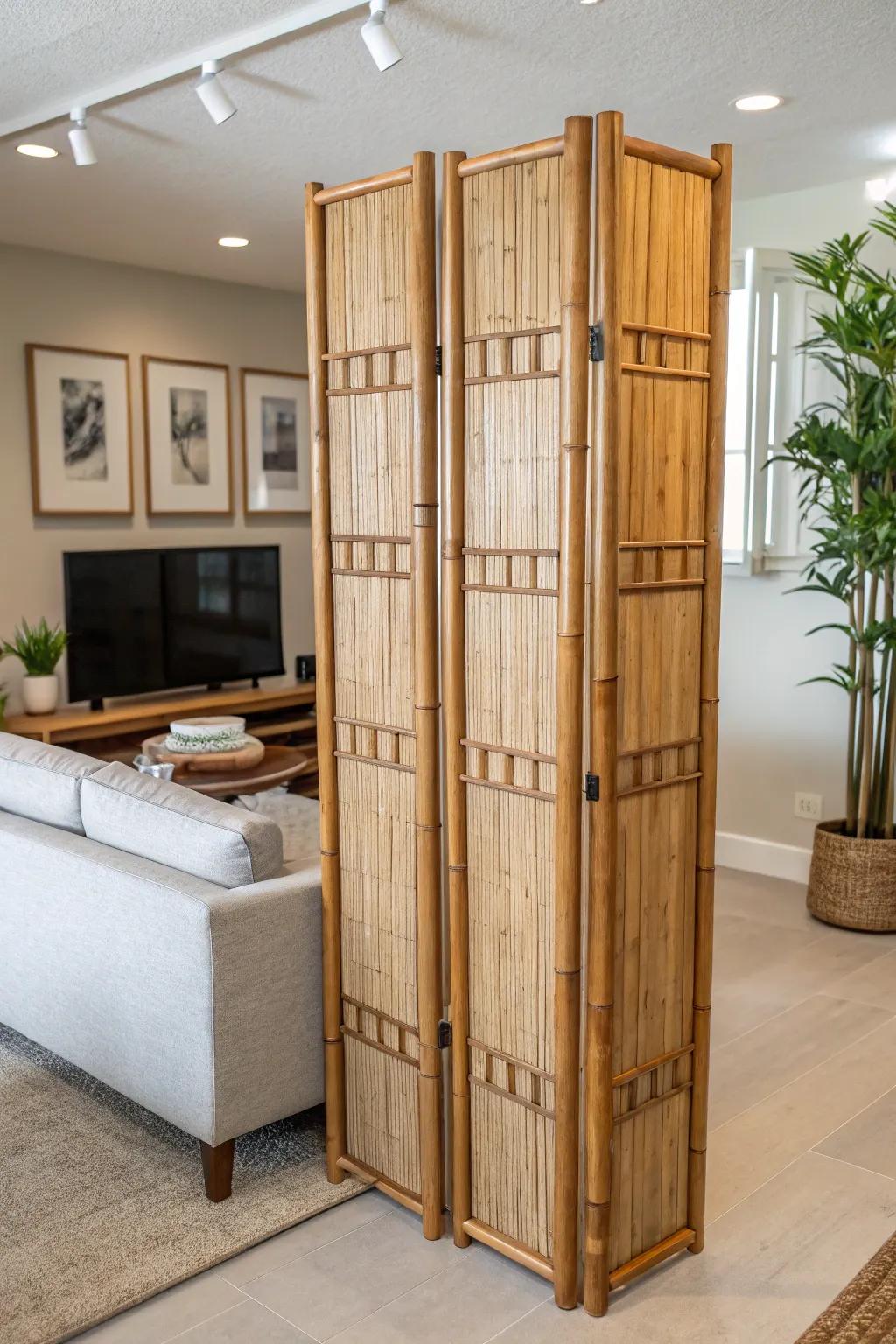 Redesign your space through a uniquely crafted bamboo partition, uniting organic refinement with contemporary aesthetics.