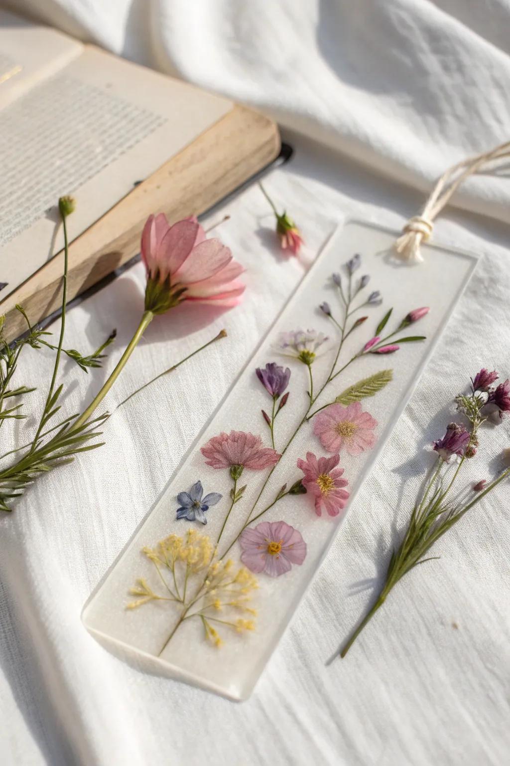 Embrace the spirit of summer through a dainty pressed flower bookmark, where nature harmonizes with understated grace.