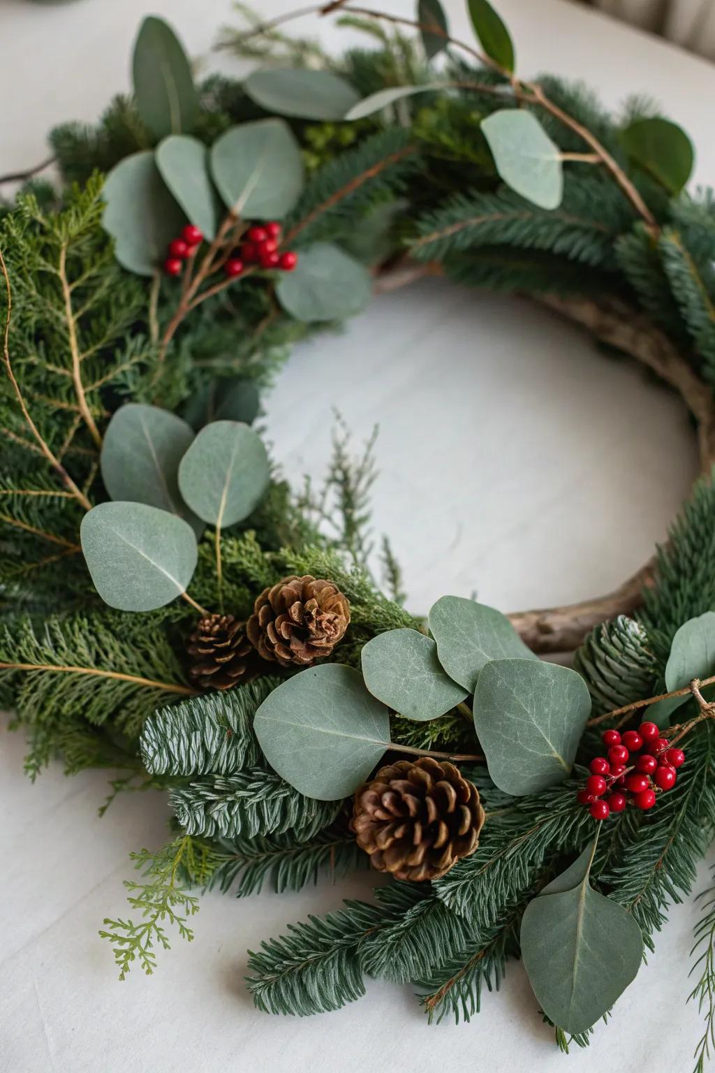 Celebrate the country allure of the season with a bespoke evergreen circlet, embodying simplicity and refinement.