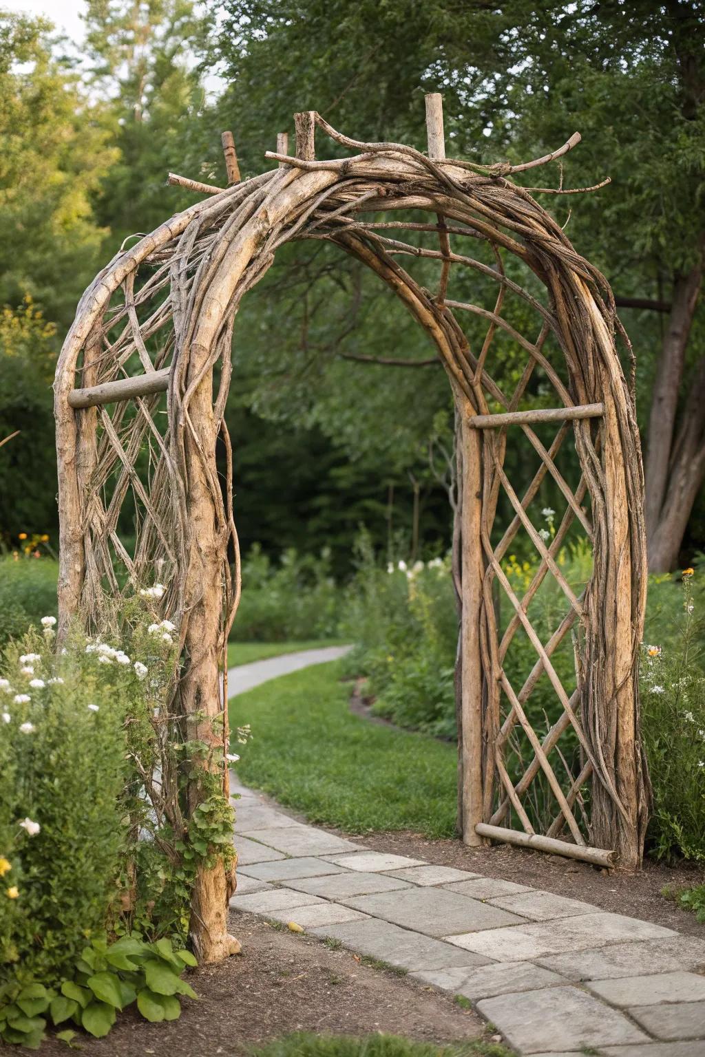 Embrace nature’s simplicity with a Natural Limb Gateway, where rustic charm meets enchanting design.