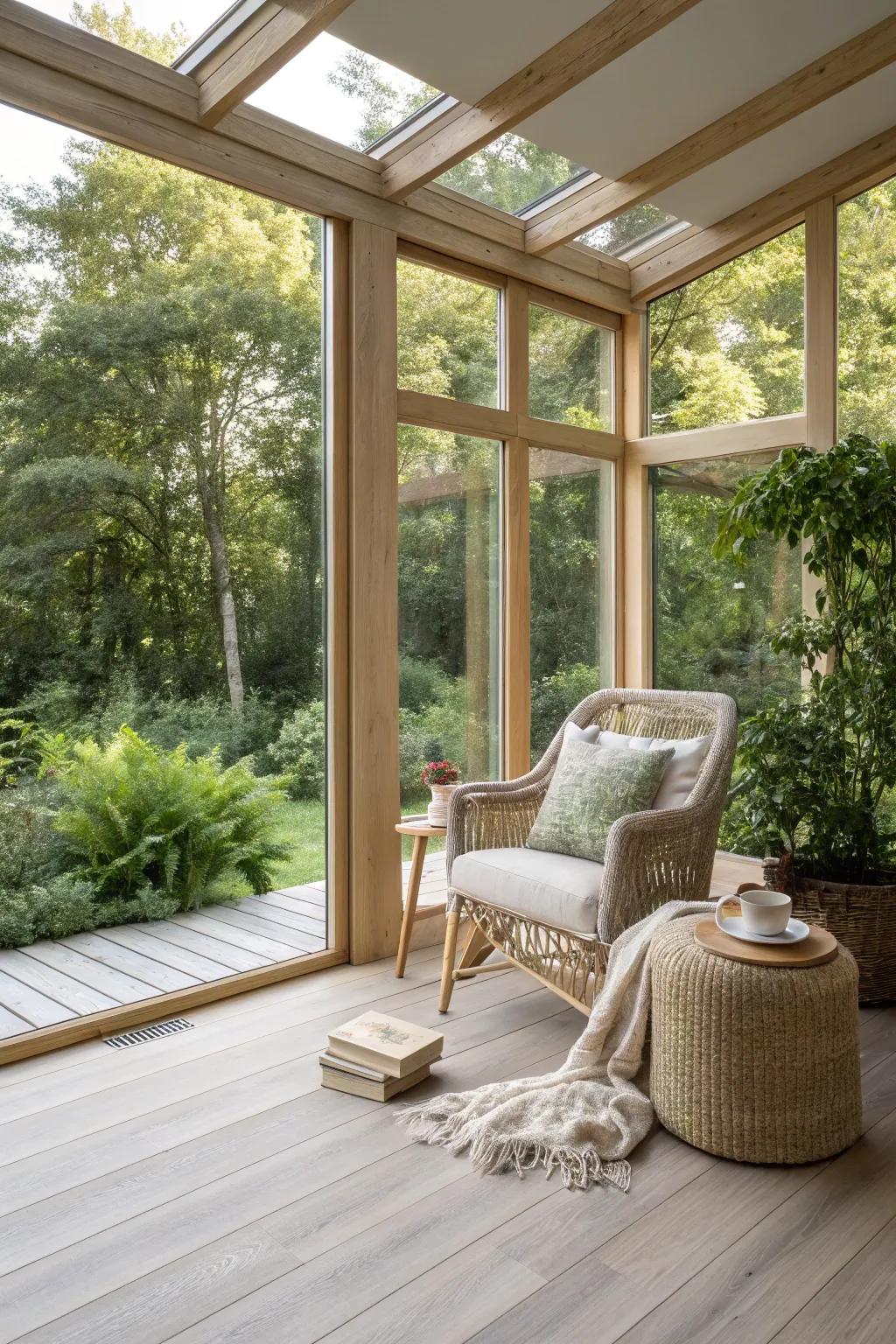 Enter your Modern Glass Sanctuary: a tranquil haven where light and elegance converge.