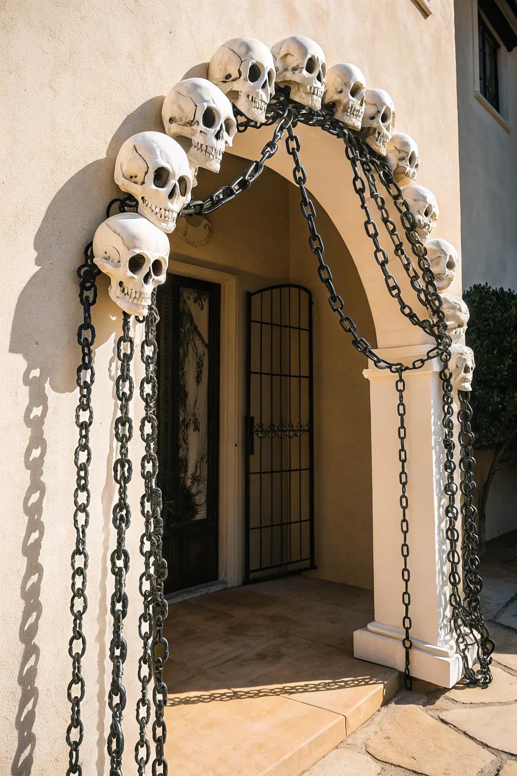Step into a realm of subtle eeriness with this DIY cranium arch—where minimalist elegance encounters haunting beauty.