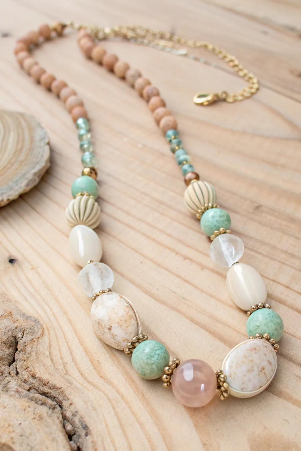 Embrace the essence of simplicity with this bespoke beaded statement necklace, where refinement intertwines with ingenuity.