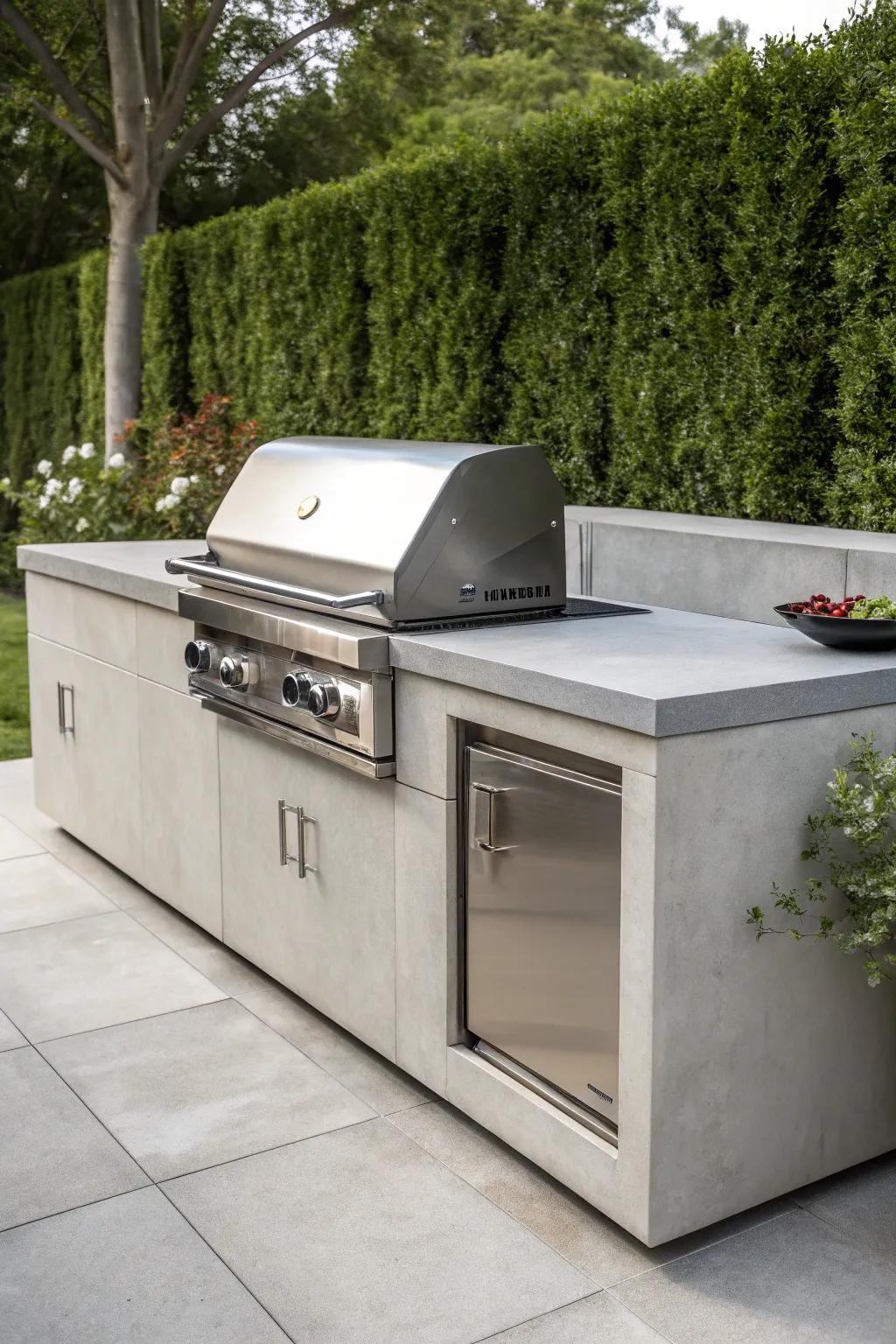 Enhance your open-air cooking using a smooth grill-integrated solid stone countertop.