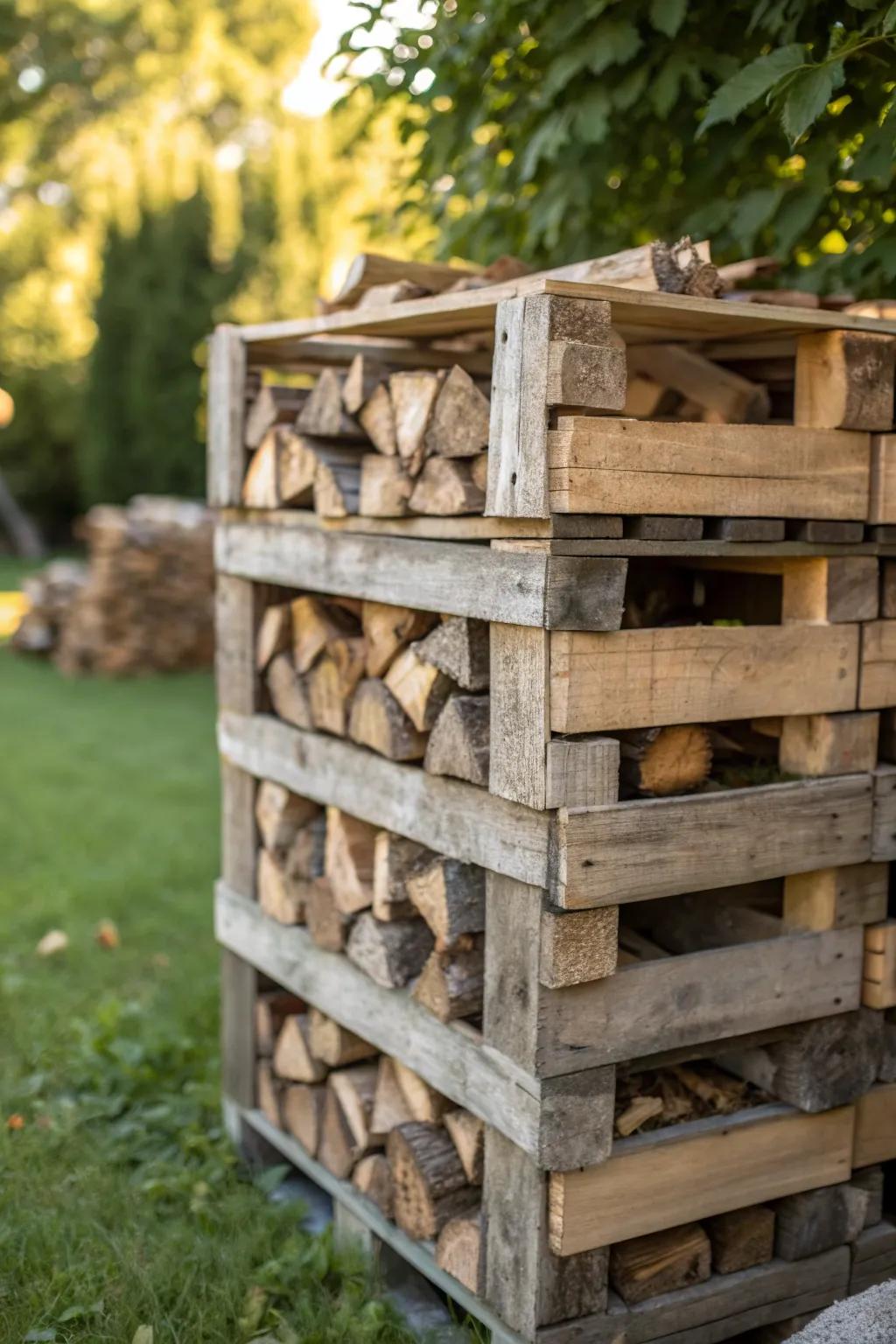 Embrace simplicity with this rustic DIY pallet firewood rack—where functionality meets craftsmanship.