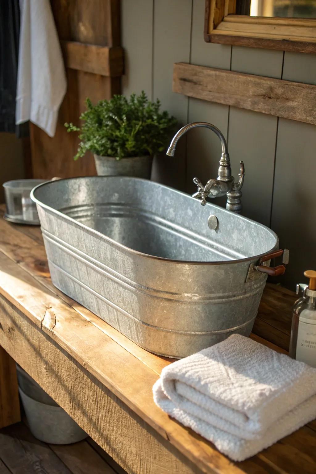Enhance your area with a vintage chilled container basin – a fusion of rustic charm and contemporary practicality.