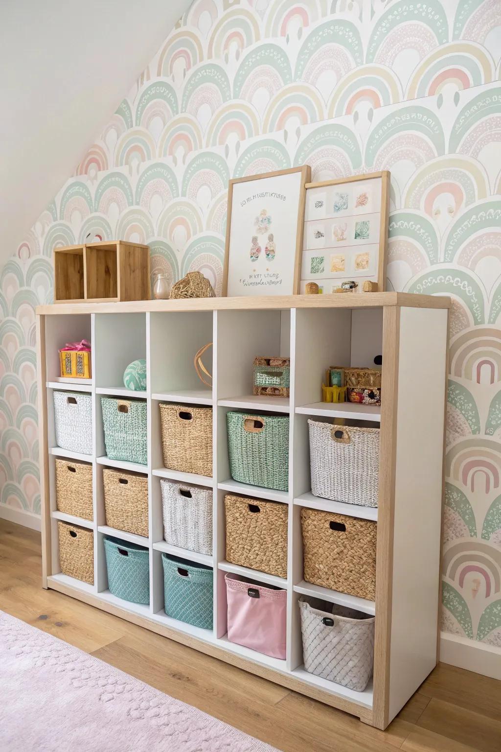 Elevate your toy organization into a fashionable display with these refined cubbies—ideal for introducing a hint of personality to any playroom!