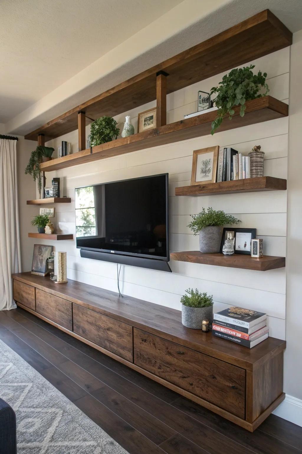 Enhance your television area with the graceful charm of artisanal weightless display racks.