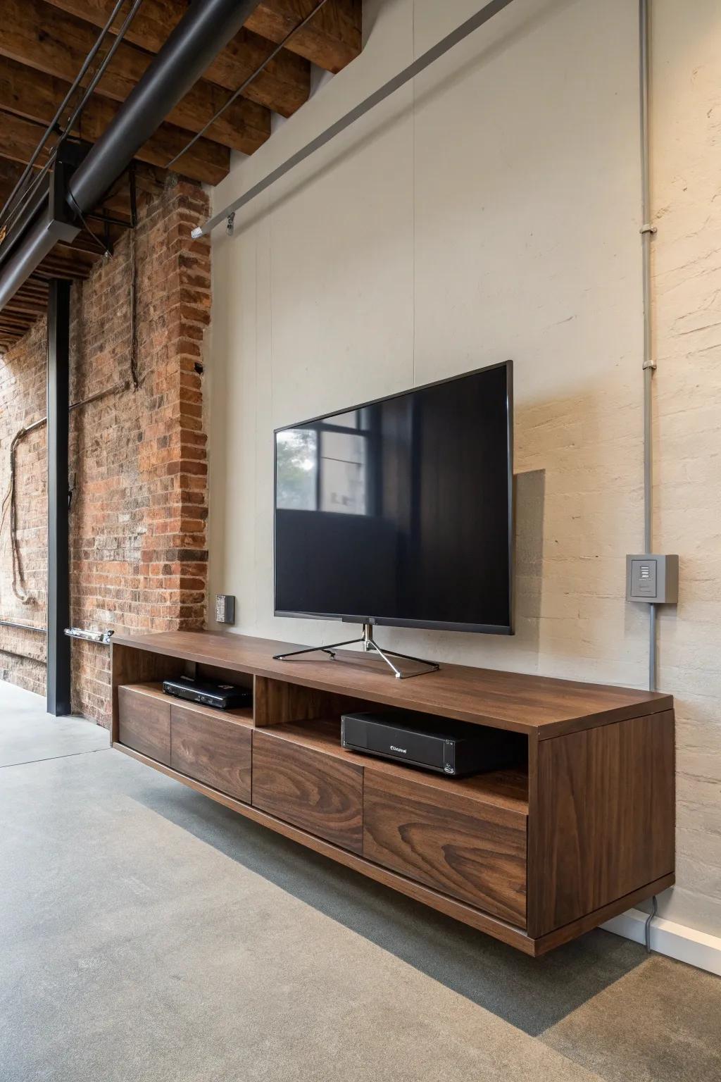 Amplify the allure of your living quarters with an exquisite, artisan-crafted floating TV unit, seamlessly marrying contemporary aesthetics with enduring craftsmanship.