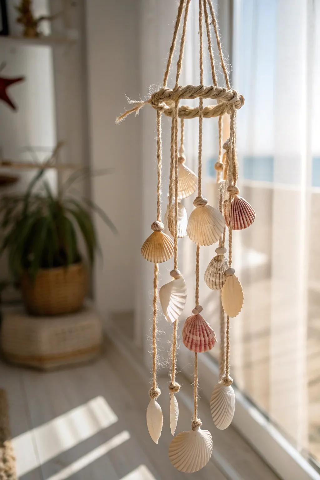 Infuse your dwelling with the calming tune of the sea through this refined seashell wind chime.