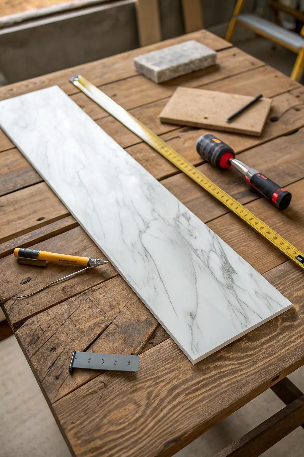 Change your area effortlessly using adhesive vinyl squares, blending style with simplicity.