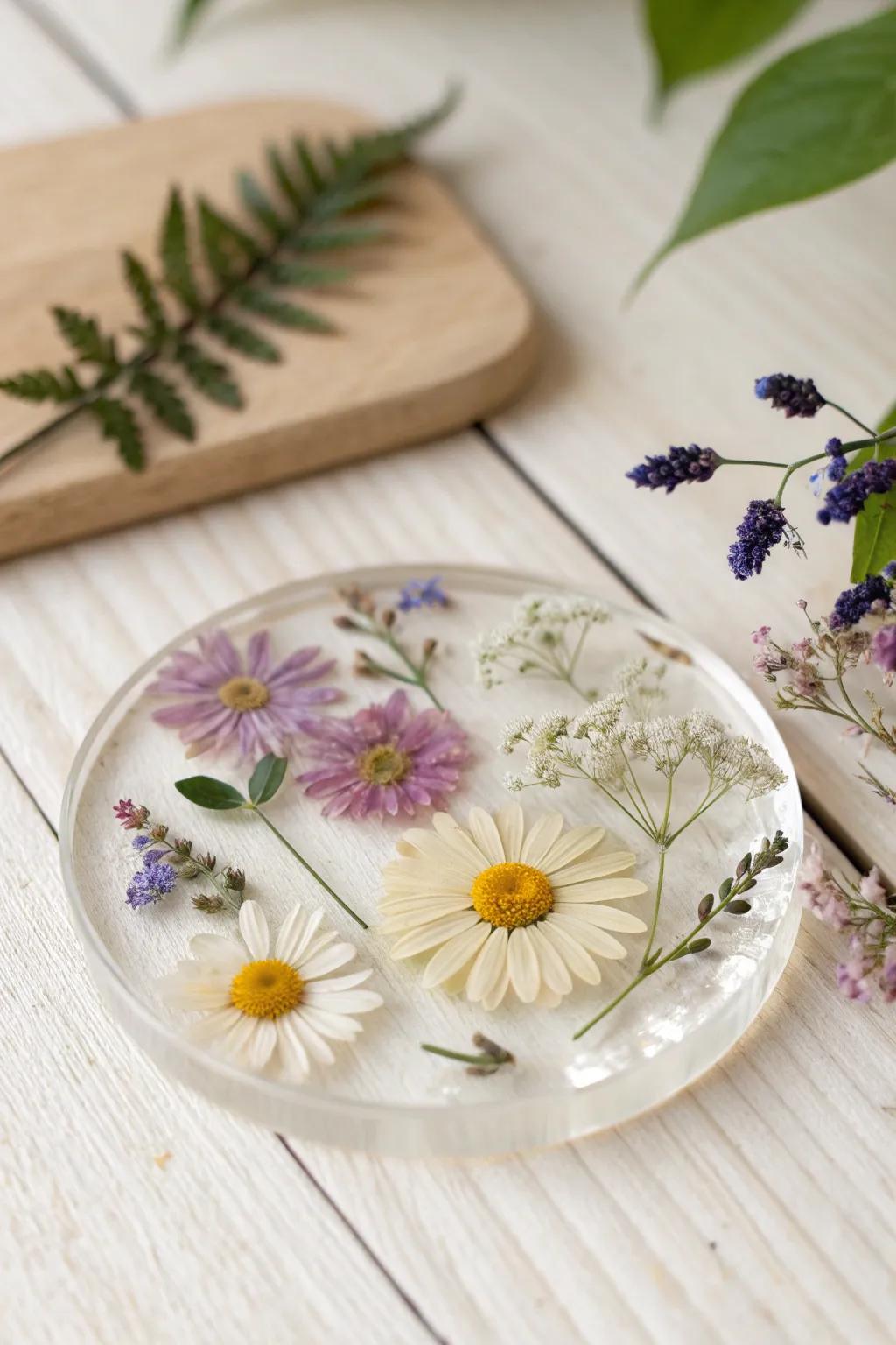 Embrace the essence of spring with these remarkable pressed flower resin coasters, a flawless combination of the natural world and artistic expression.