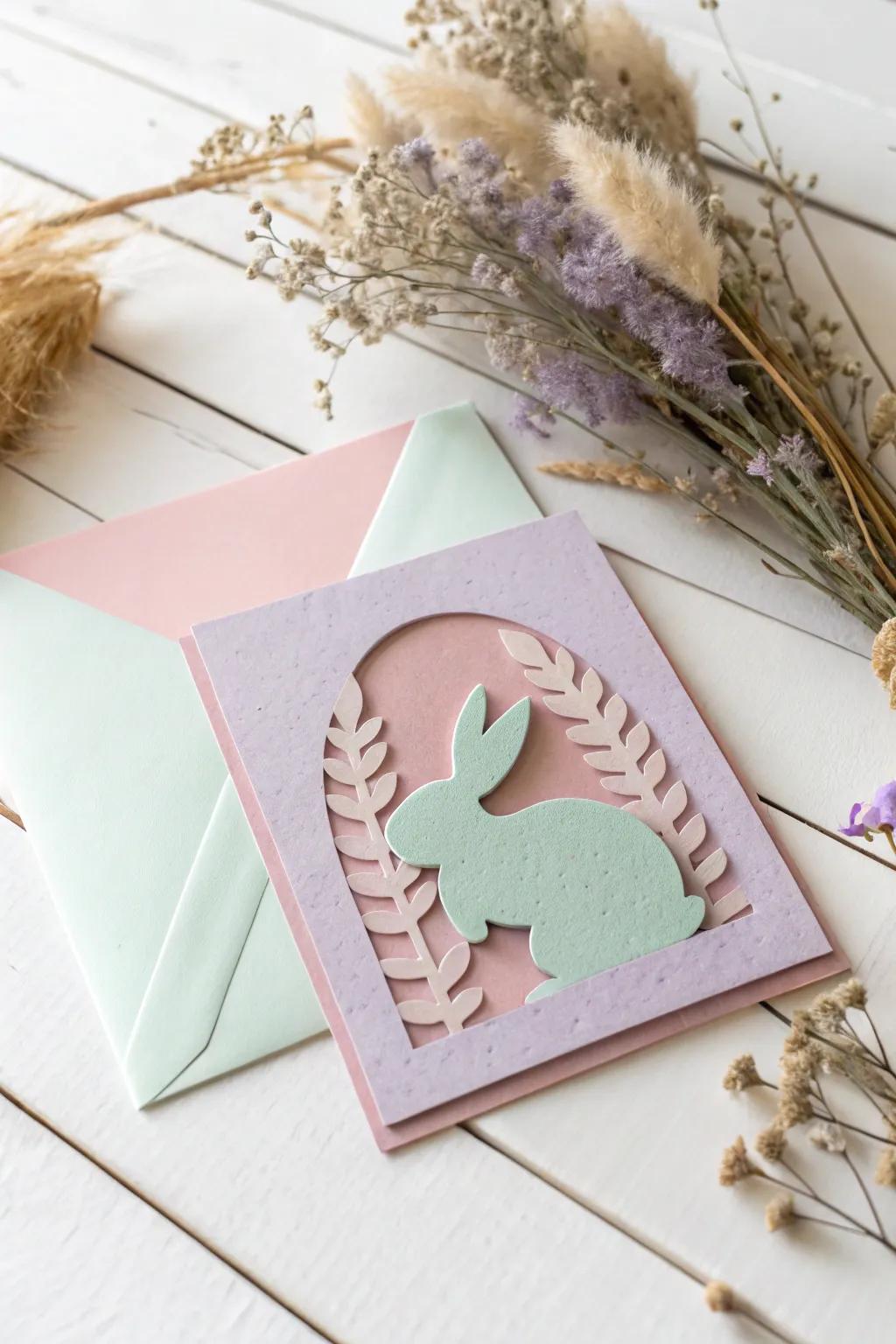 Revel in the sheer simplicity and charm of this homemade bunny outline card, made for an Easter burst of joy.