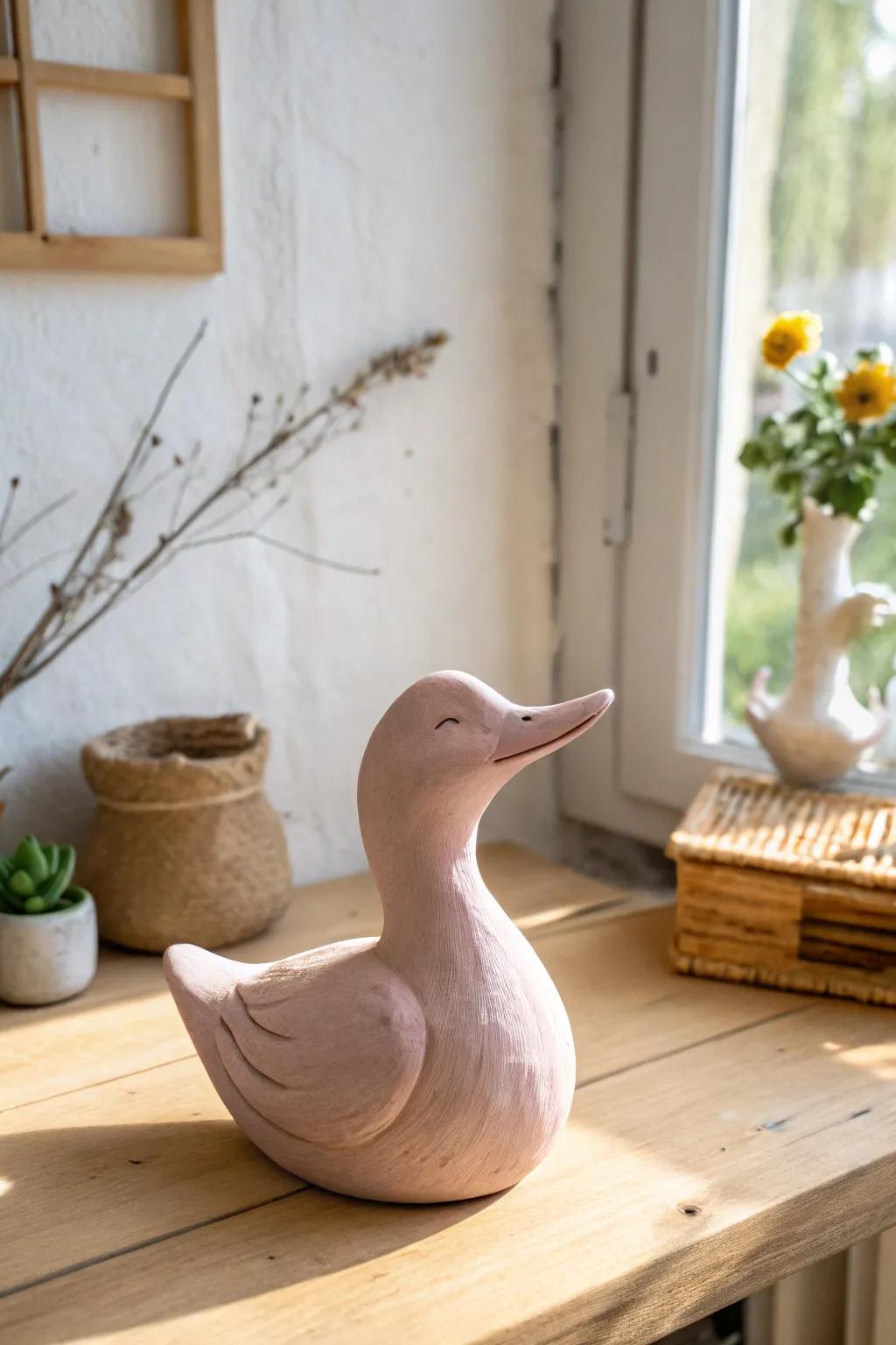 Experience the delight of crafting with this endearing clay duck, a superb fusion of simplicity and charm.