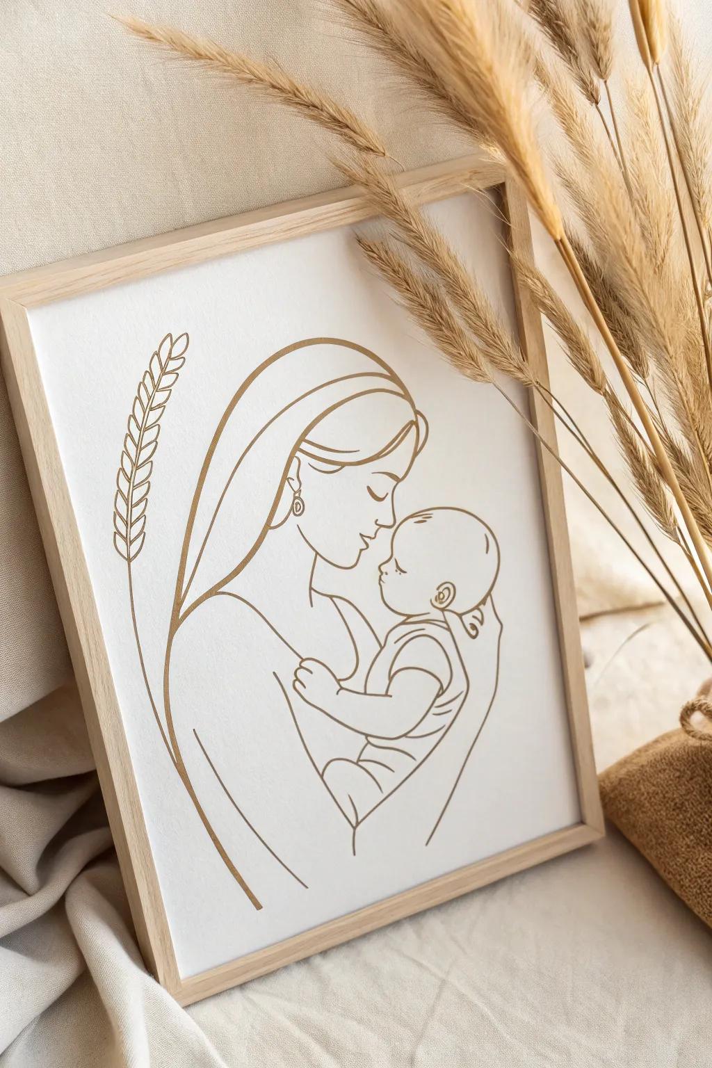 Experience the tenderness of motherhood through this heartfelt, minimalist design.