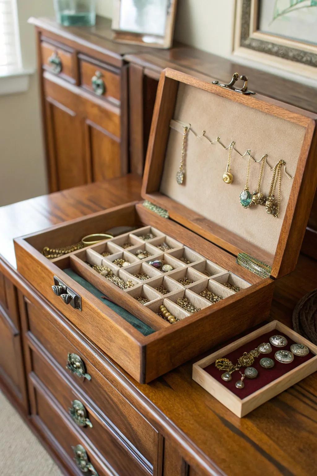 Transform your wooden container into an elegant jewelry storage solution that enhances your dressing table!